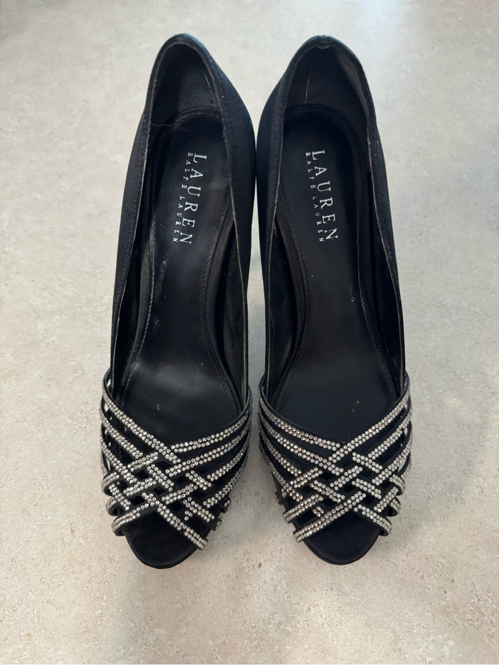 LAUREN Ralph Lauren Black Crystal-Embellished Peep-Toe Pumps